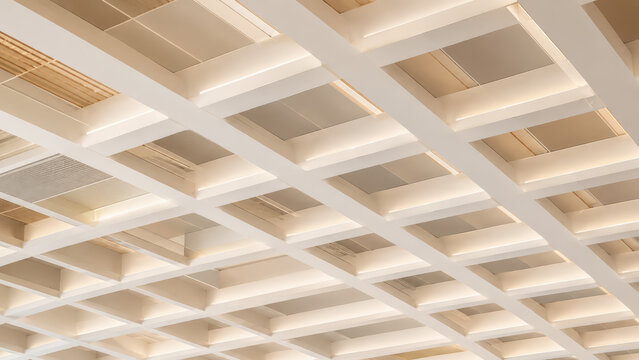 Urban ceiling of building with modern architecture balanced lighting and a clearly defined setting