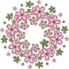 Fototapeta premium Flower purple and green pattern blooming decoration from small and big color theme wreath circlular arranged