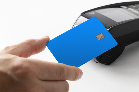 Contactless Payment With Blue Smart Credit Card