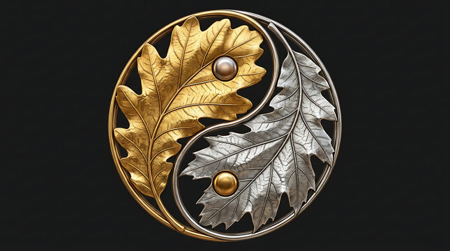 Yin Yang symbol gold silver metal texture harmony balance spiritual concept design element