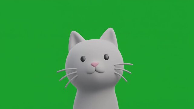 Clean minimalist 3D thinking cat face against a green screen for e-learning education modules, FAQ landing pages, and motion graphics overlays. Professional stock video.