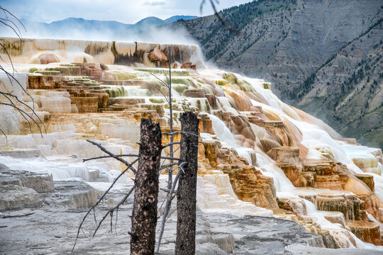 Yellowstone Mammoth Hot Springs colorful geothermal landscape.