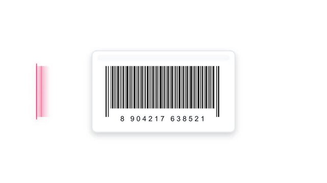 Scanning barcode animation with a bright red light beam in motion video