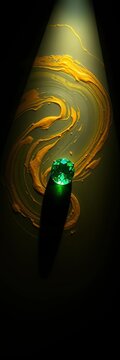 Emerald curry swirls, a luminous jewel in a deep, velvety void ,  Keang keaw wan,  dramatic
