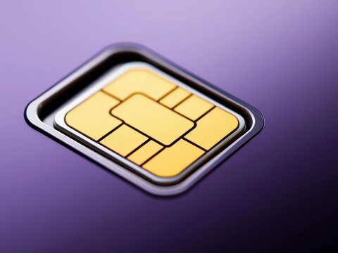 Close-up of a metallic sim card inserted into a slot, technology,  electronic