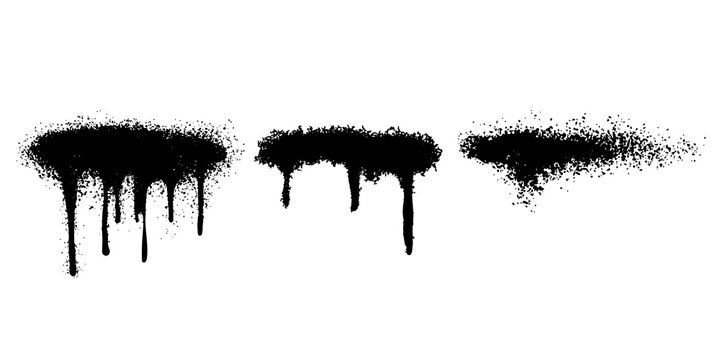 Urban graffiti spray paint drips and splashes set. Punk aerosol splatter stains, dirty street art paint blobs, grunge drip texture overlays, abstract spray effect vector 