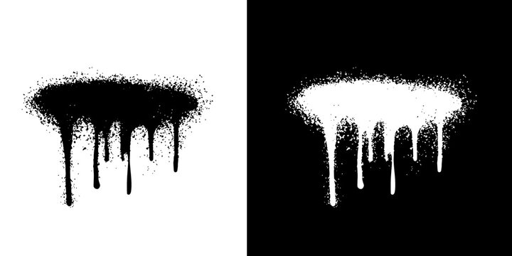 Urban graffiti spray paint drips and splashes set. Punk aerosol splatter stains, dirty street art paint blobs, grunge drip texture overlays, abstract spray effect vector 