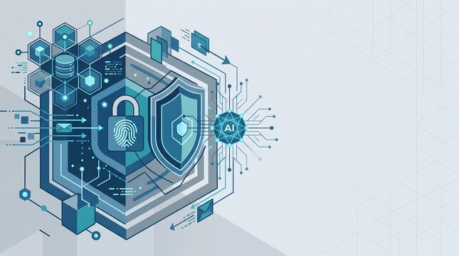 AI Data Privacy Protection and Cyber Security Vector Illustration Banner