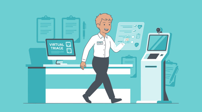 Healthcare worker with virtual triage system and patient kiosk