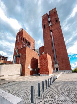 Oslo City Hall red brick twin towers, Norway