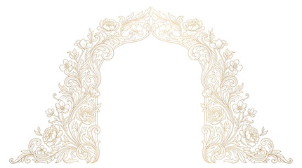Naklejka premium Elegant golden floral arch frame with intricate vintage botanical ornaments
