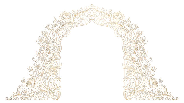 Elegant golden floral arch frame with intricate vintage botanical ornaments