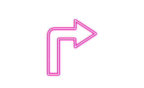 Neon pink arrow turning right isolated on transparent background