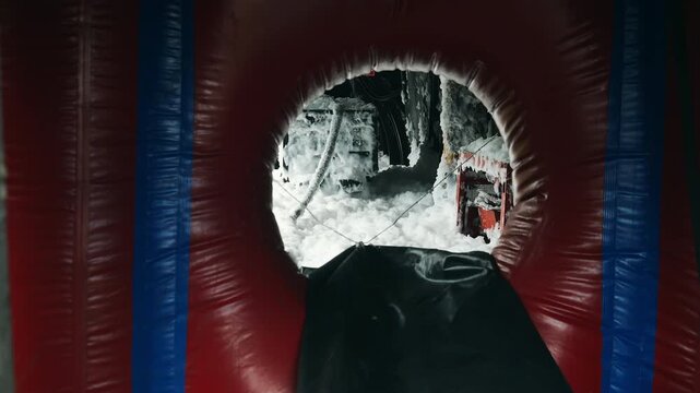 Industrial area covered with dense firefighting foam after activation of a fire suppression system, illustrating emergency protection and industrial safety.