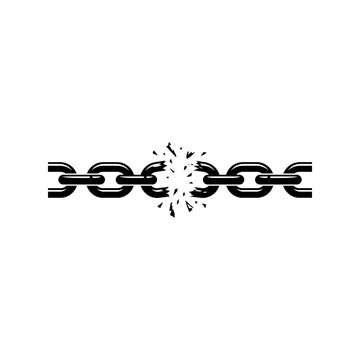 Black metal chain broken in the middle representing freedom or weak link concept icon illustration Vector