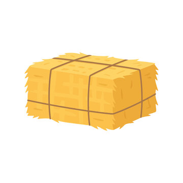 A single square yellow hay bale tied with twine for farming and agriculture harvest themes Vector