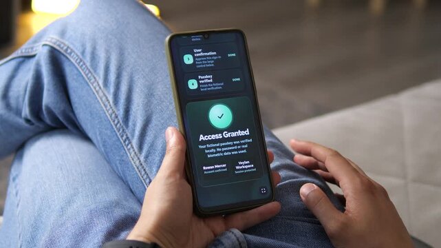 Person confirms passwordless access on a smartphone using a secure passkey, highlighting modern identity verification, account protection and the shift beyond traditional passwords.
