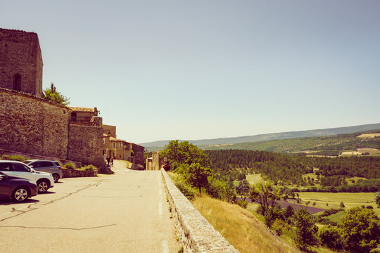 Winding road in Aurel village, Vaucluse department in the Provence-Alpes-Cote d'Azur region in France.