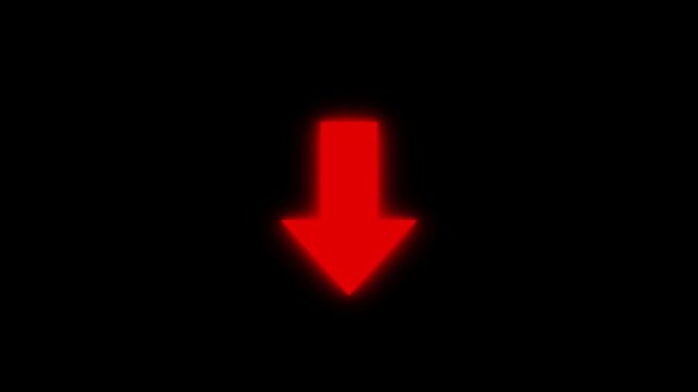 Red arrow pulsing with light in a dark digital motion clip displaying navigation direction for your next creative graphic design project