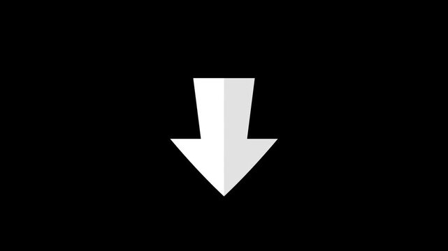 White arrow icon pointing downward in a minimalist animation showing digital motion for modern user interface navigation web design concepts
