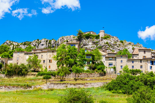 Hilltop village Trigance with castle, Var department of Provence, Cote de Azur in France