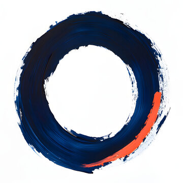 Abstract navy blue circular brush stroke with coral accent on white background