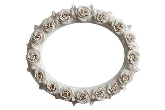 White floral oval picture frame decorated with sculpted roses