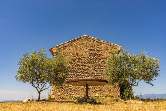 Chapel Notre Dame de Sante in Entrevennes village, France. Tourist attraction.