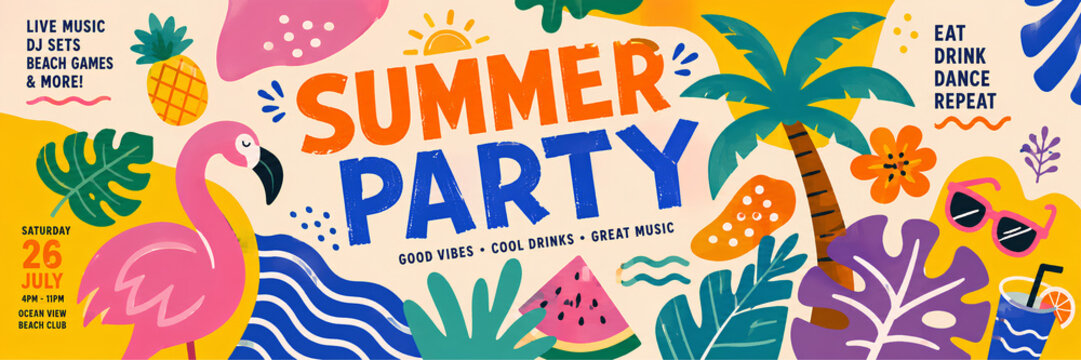 Summer party, summer vibes illustration vector 