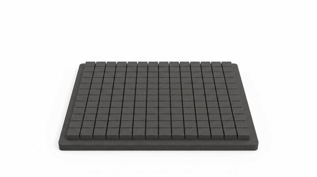 Black foam insert featuring a modular grid pattern for protective tool cases isolated on a clean white studio background surface