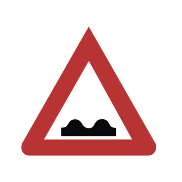 Bumpy road warning sign, uneven road surface traffic vector icon