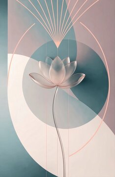 Elegant 3D lotus flower on geometric pastel background wall art