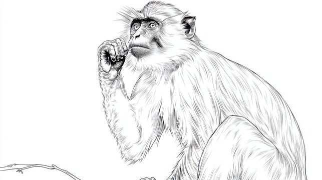 Thoughtful monkey sketch pondering nature and surroundings with care