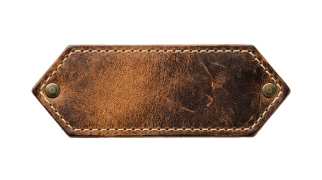 Blank leather label with metal rivets isolated on transparent background