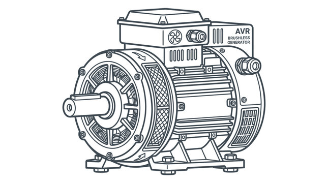 Technical line drawing of an electric motor with AVR unit.
