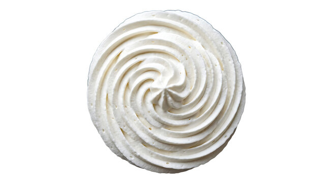 Close-up Top View of a Deliciously Piped Swirl of Fresh White Whipped Cream or Meringue, an Ideal Sweet Topping