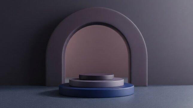 Minimalist Three Tiered Cylindrical Product Display Platform With Archway Background Decorative Setting