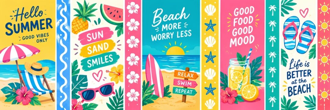 Hello summer, beach vibes, illustration vector 