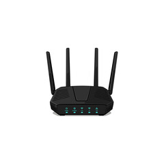 Fototapeta premium Modern black wireless wi-fi router with four antennas and LED indicator lights isolated on a white background