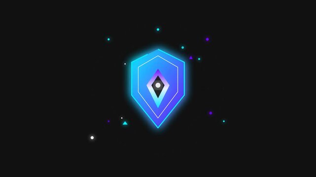 Glowing digital security shields floating on dark background