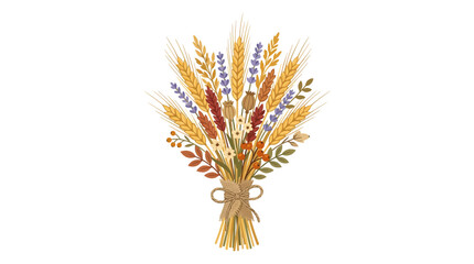 Fototapeta premium Harvest Bouquet with Wheat and Lavender Isolated