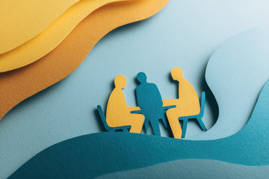 paper cut business meeting team collaboration concept