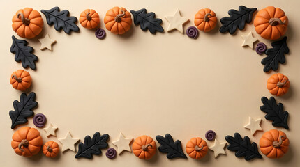 Fototapeta premium A charming halloween border featuring miniature pumpkins and dark moody foliage for seasonal designs