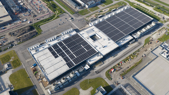 Aerial view of Massive Hyperscale Data Center in Saint-Ghislain Belgium