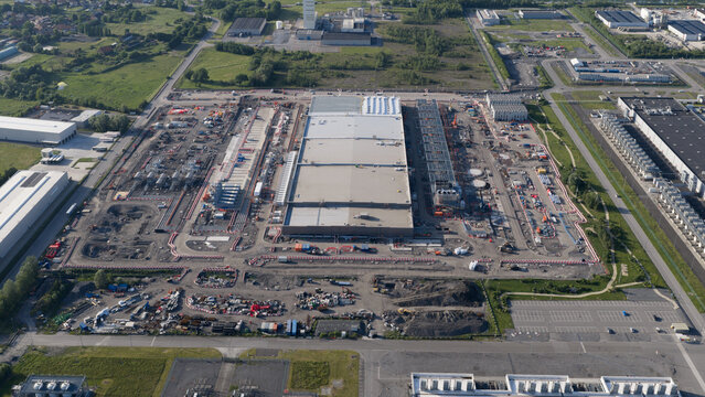 Aerial view of Massive Hyperscale Data Center in Saint-Ghislain Belgium