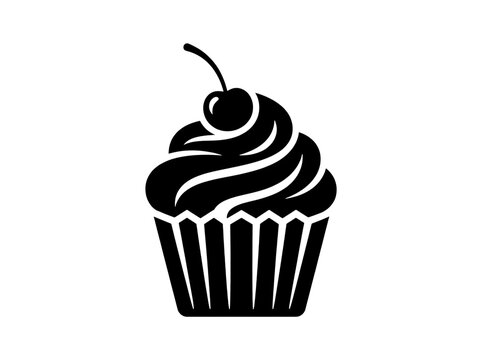 Cupcake icon with cherry on top, simple vector illustration of a sweet dessert, bakery symbol isolated on transparent background