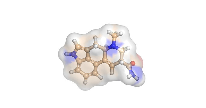 Ergine, lysergic acid amide naturally occurring ergoline alkaloid and psychoactive compound, 3D molecule 4K