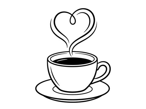 Vector illustration of a coffee cup with steam in the shape of a heart, isolated on transparent background