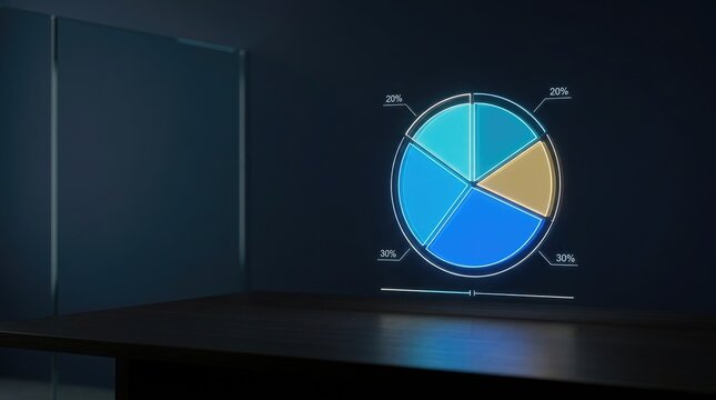 Pie chart showing three equal parts distribution on dark background