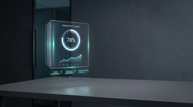 Productivity gauge showing seventy eight percent on digital screen